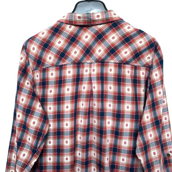 cb Women's Button-Up Shirt Size 1X Blue Red Multicolor Plaid Long-Sleeves Cotton - Picture 9 of 11